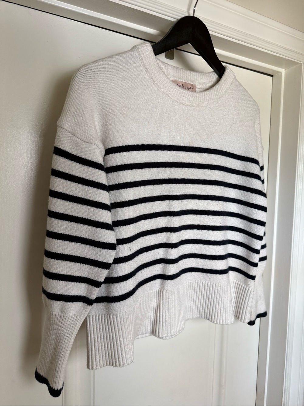 Philosophy Striped Crewneck Sweater in White and Black